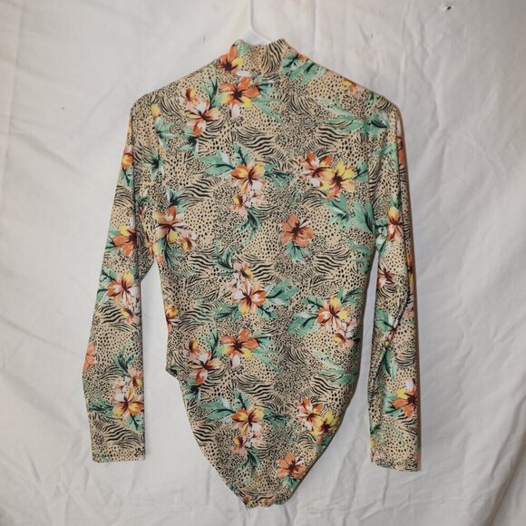 Fashionnova Tropical Floral Front Zip Rash Guard One-Piece Swimsuit NWT XL - Picture 3 of 6